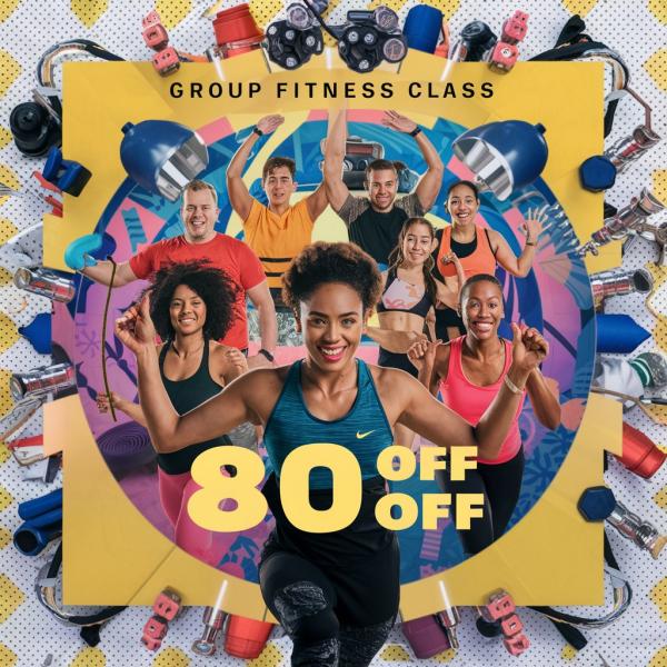 Group fitness class offering an 80% discount